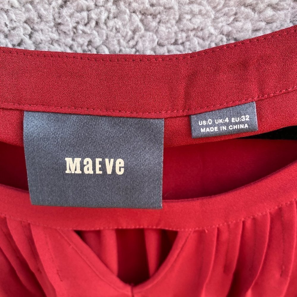 Maeve Anthropologie Red Teni Blouse Cutout Top Sz 0 - Picture 6 of 8